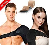Shoulder Support Brace for Men and Women Rotator Cuff Adjustable Compression Sleeve for Dislocated AC Joint, Arthritis, Tendonitis, Injury Prevention, Fracture with Pressure Pad, Kinesiology Tape