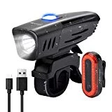 BRIVIGA USB Rechargeable Bike Light Set, 900 Lumens LED Bicycle Light Front & Rear Tail Light, 2600Mah Waterproof Bike Headlight + Rear Bike Light, Flashlight for Cycling Safety, Rubber Strap Mount