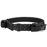 Heavy Duty Tactical Belt Adjustable Military Army Police Uniform Airsoft Utility Waist Belts with Dual Mag Pouches Black