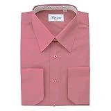Berlioni Men's Long Sleeve Dress Shirts | Solid Colors & Convertible Classic French Cuffs | Roomiest Fit Button Up Dress Shirt | Cotton & Polyester Machine Washable Available Rose