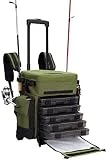 Elkton Outdoors Rolling Waterproof Fishing Tackle Storage Bag Backpack - with 5 Removable Tackle Trays and 4 Rod Holders - Fisherman Gifts for Men, Fish Tackle Bag, Roller Tackle Box Storage Bag