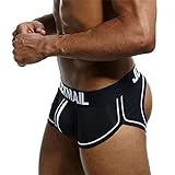 JOCKMAIL Men Open Back Underwear Men Boxer Shorts Cotton Backless Gay Underwear (M, Black)