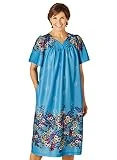 AmeriMark Women’s Lounger House Dress - Short Sleeve Patio Dress w/Side Pockets Turquoise Floral Border 1X