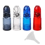 Snuff Bullet Acrylic Plastic Simple Design and Transparent Dispenser Snorter Acrylic Snuff Bullet Rocket Shape Nasal Sniff With one micro funnel(4 pack, Red Blue Clear Black)