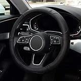 KAFEEK Steering Wheel Cover, Universal 15 inch, Microfiber Leather, Anti-Slip, Odorless, Black Lines