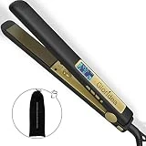 Gloridea Titanium Flat Iron, Professional Hair Straightener Heat up fast, Adjustable Temperature 170-450 ℉ for all Hair Types, 1 Inch Black Straightening Iron with Digital LCD Display Dual Voltage
