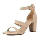 DREAM PAIRS Women’s Nude Suede Dress Pump Open Toe Ankle Strap Low Chunky Block Heel Sandals Size 5.5 M US Haven-01