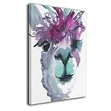Amonee 16'x20' Canvas Wall Art Print Purple Teal Grey Alpaca Llama Framed Canvas Pictures Prints Contemporary Artwork Ready to Hang for Home Decoration Wall Decor