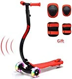 LBLA Stable Scooter for Kids C Shape Anti-Collision 3 Wheels Kick Scooter Adjustable Height for Children 6-14 with Flashing Wheels and Protective Gears