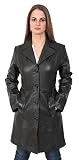 Ladies Fitted 3/4 Length Real Leather Jacket Womens Classic Mac Coat Cynthia Black (X-Small)