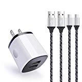Android Phone Charger, AbcPow 2 Port Wall Charger 2.1A/5V Power Adapter with Nylon Braided Micro USB Cable Fast Charging Cord Kit Compatible for Samsung Galaxy S7 S6 Edge S4 Note 5, LG Stylo 3 K10 V10
