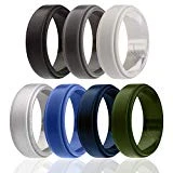 ROQ Silicone Wedding Ring for Men, 7 Pack Silicone Rubber Band Step Edge - Black, Grey, Silver, Light Grey, Blue, Dark Blue, Olive Green - Size 9