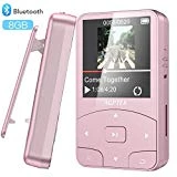 Clip MP3 Player with Bluetooth, AGPTEK 8GB Lightweight Sport Music Player with Armband, Pedometer, FM Radio,Voice Recorder Support Up to 128GB, A58 Rose Gold for Running, Workout