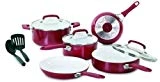 WearEver C943SA Pure Living Nonstick Ceramic Coating Scratch-Resistant PTFE PFOA and Cadmium Free Dishwasher Safe Oven Safe Cookware set, 10-Piece, Red