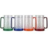 Lily's Home Double Wall Gel-Filled Acrylic Freezer Stein Mugs, Great as Old Fashion Drinking Glasses at BBQs and Parties, Clear with Assorted Color Accents (16 oz. Each, Set of 4)