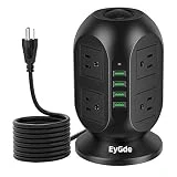 EyGde Power Strip Tower Surge Protector, Multi Plug Outlet with 10Ft Long Extension Cord, 8 AC Outlets 3.1A 4 USB Ports Charging Station for Home Office Dorm Room