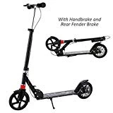 Hikole Adult Scooter Upgrade | Adjustable Height, Hand Disc Brake + Rear Fender Brake, Foldable, Lightweight Aluminium Alloy Commuter Big Wheels Scooter for Adults Teens