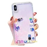 SGVAHY Liquid Glitter Case for iPhone 7 Plus, Hard Back Colorful Bling Quicksand with iOS Icon Soft Rubber TPU Bumper Protective Case Cover for iPhone 8 Plus. (Pink, iPhone 7 Plus / 8 Plus)