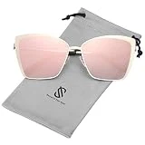 SOJOS Cateye Sunglasses for Women Fashion Mirrored Lens Metal Frame SJ1086 with Gold Frame/Gradient Pink Mirrored Lens