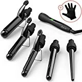 5 in 1 Professional Curling Iron and Wand Set - 0.3 to 1.25 Inch Interchangeable Ceramic Barrel Wand Curling Iron - Dual Voltage Hair Curler Set for All Hair Types with Glove and Travel Case by Xtava