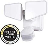 GE Enbrighten 2-in-1 LED Outdoor Flood Security Light, Motion Sensor, 2480 Lumens, 2 Adjustable, Selectable Color 2200K-5000K, Driveway, Patio, Front Yard, Garage, 40940, White 2 Head