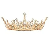 Makone Queen Crown for Womens Gold Tiara with Clear Rhinestone for Halloween Birthday Girls Prom Halloween Bridal Party