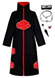 KuKiee Unisex Long Ninja Robe Akatsuki Cloak Halloween Cosplay Costume Uniform (Large, Stand Collar Cloak with Accessories)