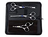 LILYS PET Professional and Home-use Pet Dog Cat Round-Tip Home Grooming Scissors Set,7' Round-Tip Cutting Scissor+7' Round-Tip Curved Scissor+5.0' Round-Tip Face Hair Scissor (Blue Screw Style)