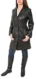 Ladies 3/4 Length Soft Leather Classic Long Single Breasted Coat Macey Black (X-Large)