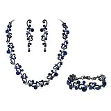 EVER FAITH Women's Austrian Crystal Glamorous Ball Wave Necklace Earrings Bracelet Set Blue Black-Tone