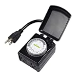 BN-LINK Compact Outdoor Mechanical Timer, 24 Hour Programmable Dual Outlet Timer - Plug in, Waterproof, Heavy Duty, Accurate for Lamps Outdoor Christmas Lights 1875W 1/2HP ETL Listed