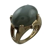 Carillon Certified Grey Moonstone Natural Gemstone OVAL Shape Anniversary Ring 925 Sterling Silver (Yellow Gold Plated) Jewelry For Women for Men