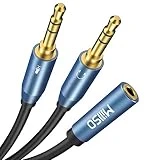 MillSO Headset Splitter, CTIA 3.5mm 2 Male to 1 Female Headphone Adapter with Separate Microphone and Headphone Jack for Gaming Headset to PC - 30CM/12inch Sapphire Blue