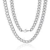 M MOOHAM Silver Chain for Men, 12mm 36 Inch Stainless Steel Silver Cuban Link Chain Necklace for Men