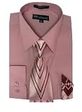 Milano Moda Men's Long Sleeve Dress Shirt With Matching Tie And Handkerchief SG21A, Rosepink, 17'-17.5' Neck 34'-35' Sleeve