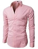H2H Mens Casual Business Slim Fit Button-Down Dress Long Sleeve Sleeves Solid Colors Pink US S/Asia M (JASK14)