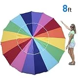 EasyGo 8 Foot Heavy Duty HIGH Wind Beach Umbrella - Giant 8' Beach Umbrella with Sand Anchor & Carrying Bag -Sturdy Pole and Thicker Fiberglass Ribs for High Wind Resistance