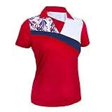 Monterey Club Women's Fountain Floral Print Block Polo Shirt #2344 (Red/White, Medium)