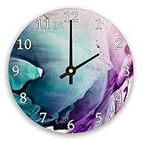 hiusan Purple Teal Black Green Modern Wood Wall Clocks Decorative Silent 12 in for Living Room Home Decor Wall Art