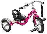 Schwinn Roadster Tricycle with Classic Bicycle Bell and Handlebar Tassels, Featuring Retro Steel Frame and Adjustable Seat, for Children and Kids Ages 2-4 Years Old, Bright Pink