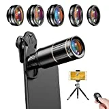 Apexel Cell Phone Camera Lens Kit -Remote Shutter+ Phone Tripod+ 6 in 1 Phone Lens -Metal 16X Telephoto Zoom Lens/Wide Angle/Macro/Fisheye/Kaleidoscope/CPL for iPhone X 8 7 6 Plus Samsung Smartphone