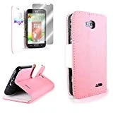LG Optimus L90 Wallet Phone Case and Screen Protector | CoverON (CarryAll) Pouch Series | Tough Textured Exterior (Light Pink / White) Flip Stand Cover with Credit Card and Cash Holder Slots for LG Optimus L90 D415
