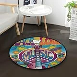 ALAZA Peace Sign Music Notes Guitar Flower Vintage Round Area Rug for Living Room Bedroom 3' Diameter(92 cm)