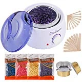 Hair Removal Waxing Kit, Wax Warmer with 4 PC Hard Wax Beans (14.1oz) 20 Wax Applicator Sticks 5 Aluminium Bowls for Full Body, Legs, Face, Eyebrows, Bikini Women Men Painless at Home Waxing
