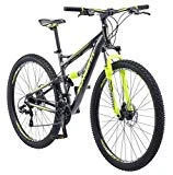 Schwinn Traxion Full Dual-Suspension Mountain Bike, Featuring 18-Inch/Medium Aluminum Frame and 29-Inch Wheels with Mechanical Disc Brakes, 24-Speed Shimano Drivetrain, Matte Grey/Neon Green