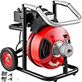 VEVOR Sewer Snake Drill Drain Auger Cleaner 100 Ft Long 3/8'' Wide Electric Drain Cleaning Machine 4 Cutter & Foot Switch Drain Cleaner Drum Auger Snake for 1-1/4' to 4' Pipes (100 Ft x 3/8 Inch)