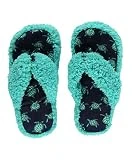 Lazy One Spa Flip-Flop Slippers for Women, Girls' Fuzzy House Slippers, Turtles, Animal, Ocean, Seaside (Small/Medium)