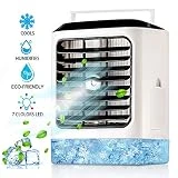 Personal Air Conditioner Fan Portable | 4 in 1 Evaporative Air Cooler with Hidden Handle | Humidifier Mode | 7 Colors Night Light Waterbox | Ultra-Quiet USB Desk Fan 3 Speeds for Home Office Bedroom