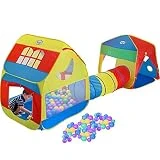 Playhouse Tents Pop-up Play Tent with Tunnel for Kids, Girls & Boys,3-in-1 Portable Big Playhut Tent with Carrying Case for Indoor & Outdoor