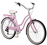 Schwinn Perla Women's Cruiser Bicycle, Featuring 18-Inch Step-Through Steel Frame and 7-Speed Drivetrain with Front and Rear Fenders, Rear Rack, and 26-Inch Wheels, Pink